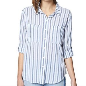 Sanctuary Blue/White "Tomboy" Striped Longsleeve Button-Front Top Medium